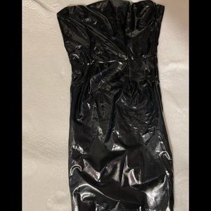 Black pleather strapless mini dress BRAND NEW